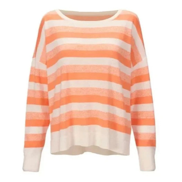 Cabi Swish Linen Blend Pullover Light Sweater Orange Striped Large Boxy Beachy - Picture 3 of 9
